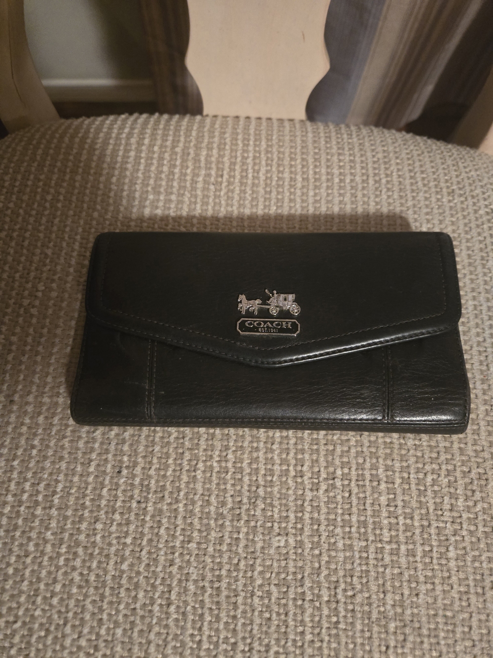Coach Black Leather Signature Horse & Carriage Clutch Wallet